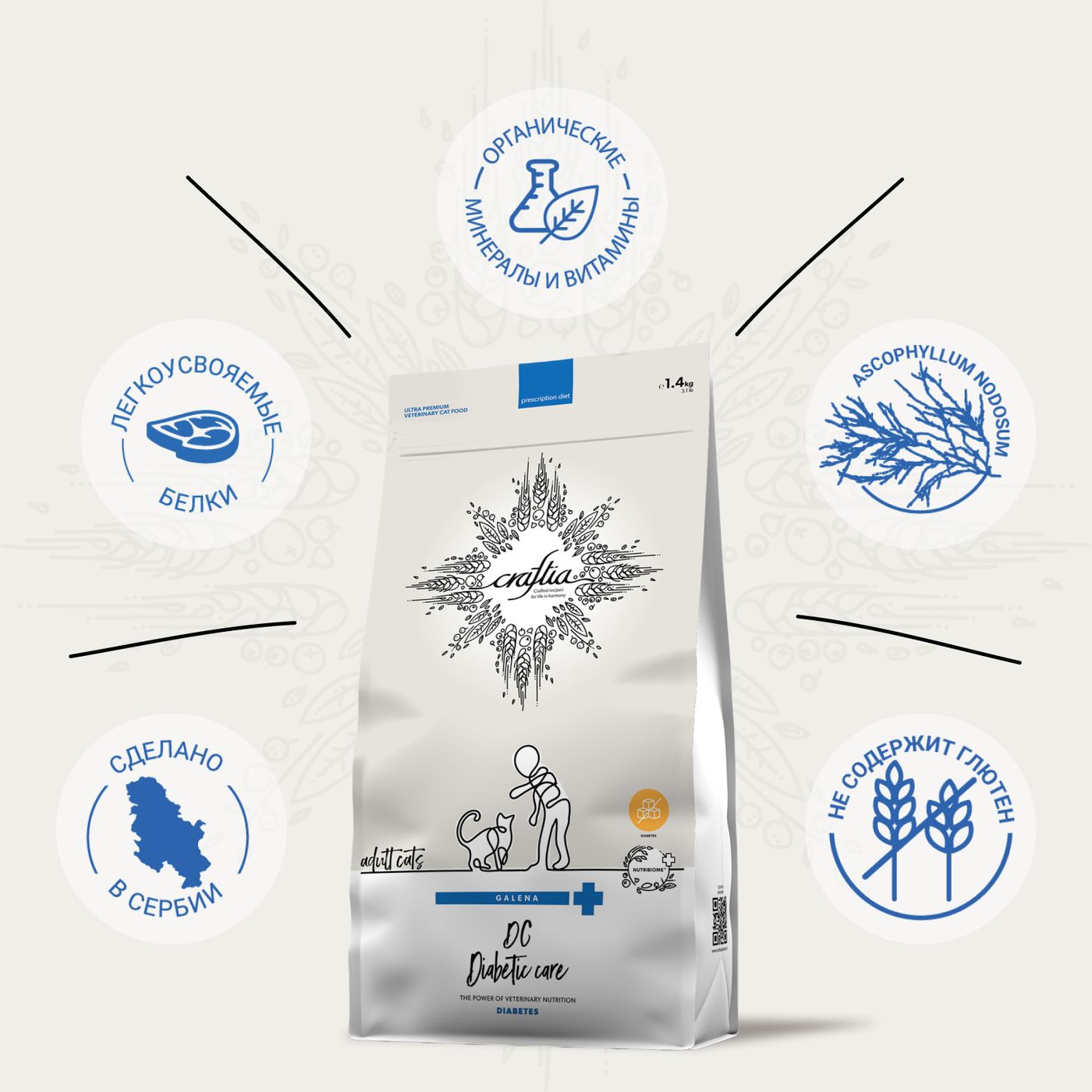 Ветеринарная диета CRAFTIA GALENA CAT DIABETIC CARE Диабетик для кошек при сахарном диабете 1,4 кг — фото 5