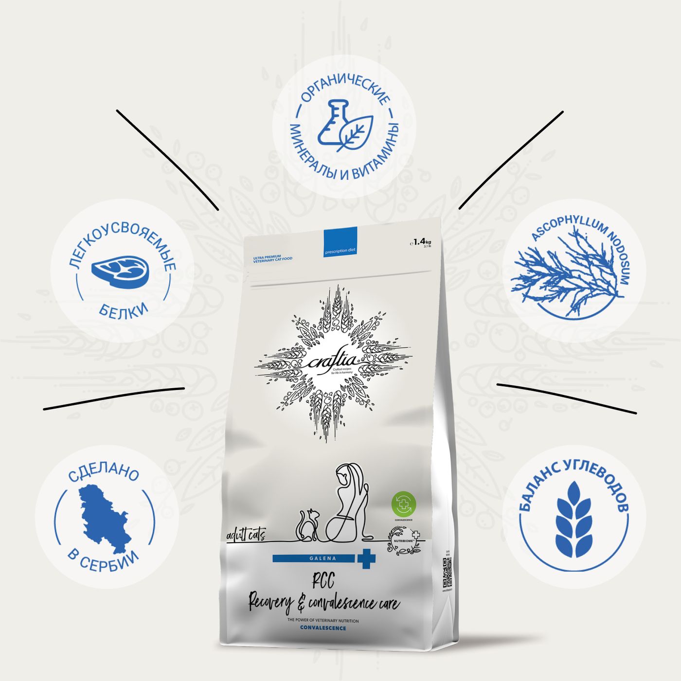 Ветеринарная диета CRAFTIA GALENA CAT RECOVERY&CONVALESCENCE CARE Рекавери энд Конвалесенс д/кошек поддерж. в период восстановления/реабилитации 1,4кг — фото 5